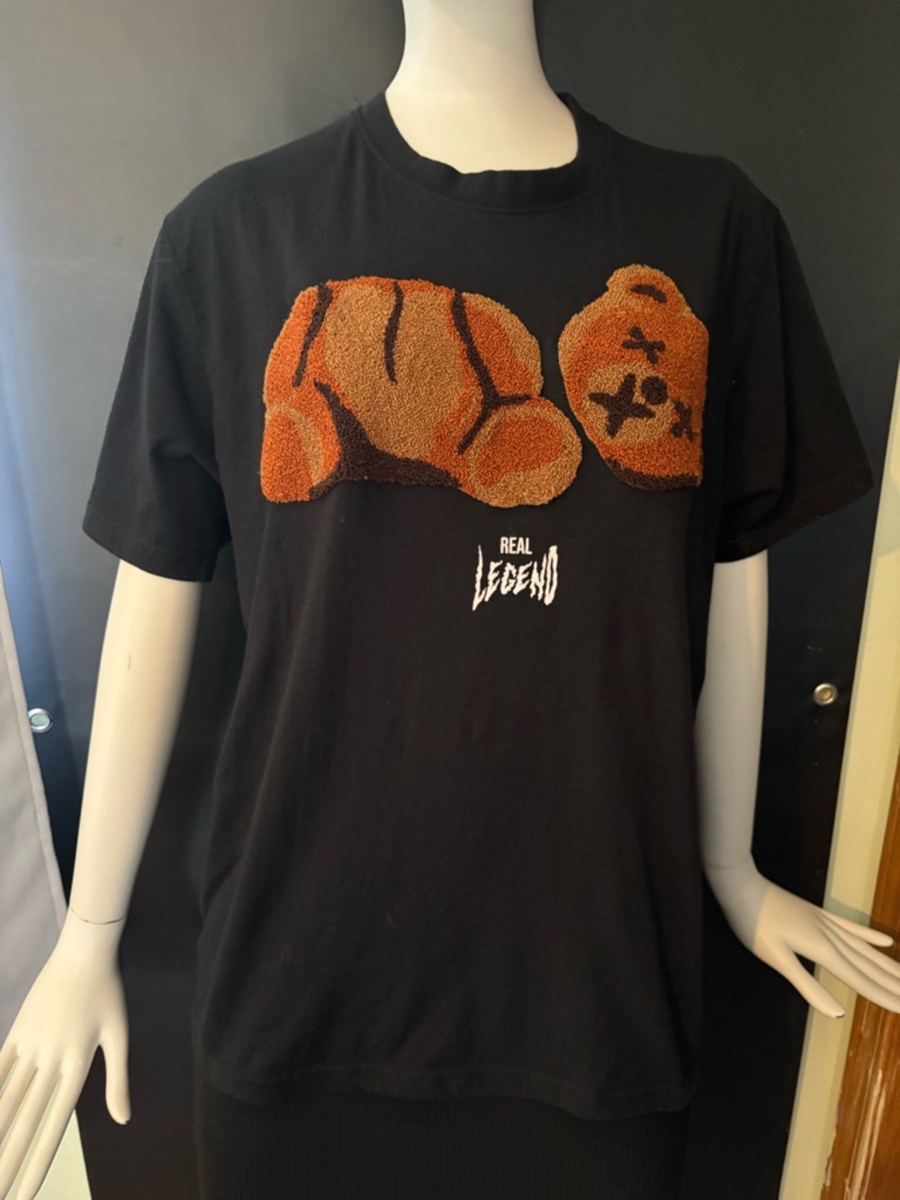URBN IDNTY Black T-Shirt with Orange Bear Design